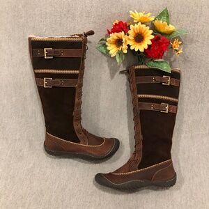 NWOT - Jambu Brown Leather  & Suede Lace-up Knee Boots
